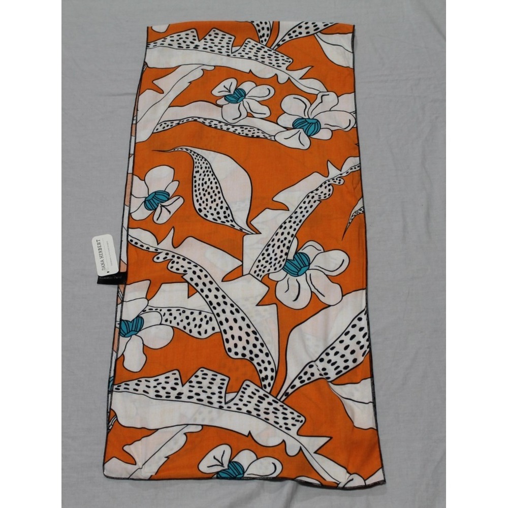 Dana Herbert Orange Floral Scarf Handmade Rayon Rectangle 13x60 NWT - Picture 2 of 9